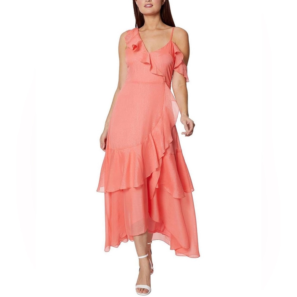 NWT BCBG coral maxi ruffle dress size 8